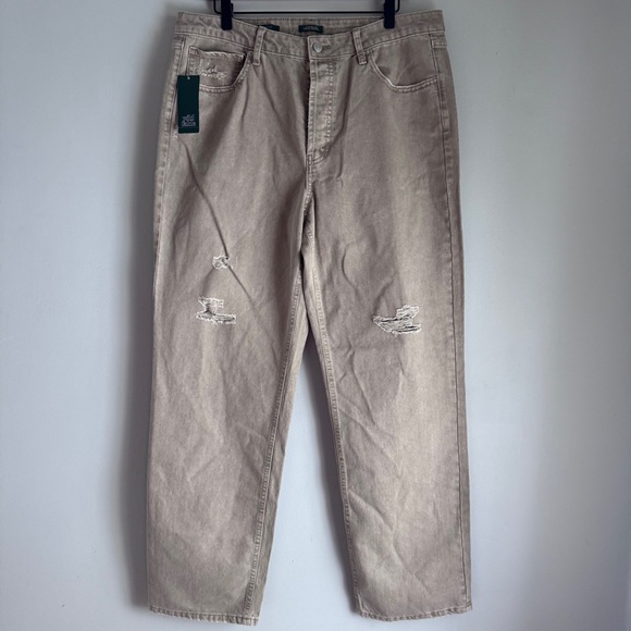 Wild Fable NWT Highest Rise Straight Distressed Tan Jeans Size 14 - Picture 3 of 10